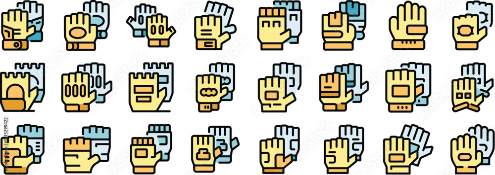 Poster this set of working gloves icons is showing different types of hand protection for various professio