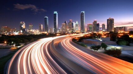 Fototapeta premium Vibrant Night Cityscape with Light Trails