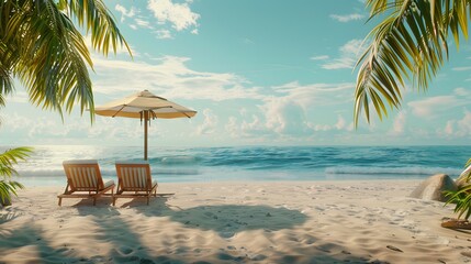 Obraz premium beach view with chairs and umbrellas for relaxing