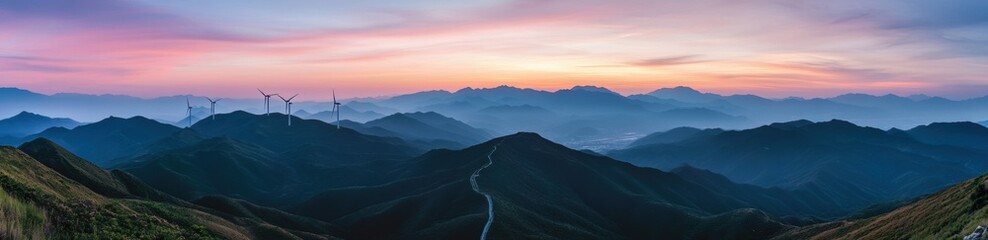 Fototapeta premium Mountain Sunset Windmills.