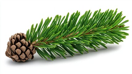 Fototapeta premium A photostock images of a pine branch, isolated on white background, High Quality