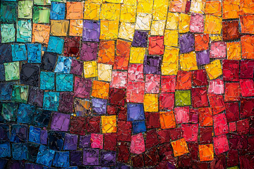 Colorful mosaic artwork showcasing vibrant tiles in bright hues