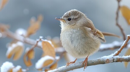 Small Bird Perched on a Branch in the Snow