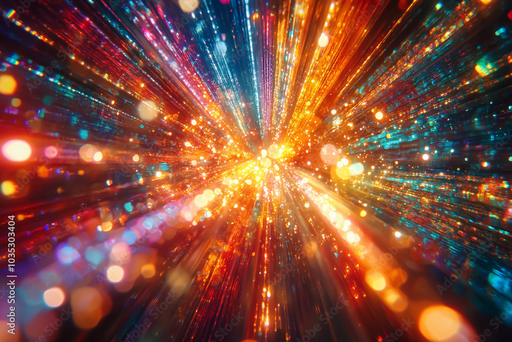 Poster colorful light rays burst through space in an abstract setting