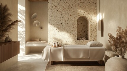 Minimalist Spa Interior with a Massage Table and Natural Elements