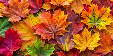 Fototapeta premium Autumnal Maple Leaves Texture - Vibrant Colors, Close-up, Nature, Fall Foliage, Autumn, Nature Photography
