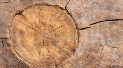 Naklejka premium A close-up of a tree stump showing its growth rings and textured surface, reflecting natural patterns and the passage of time.
