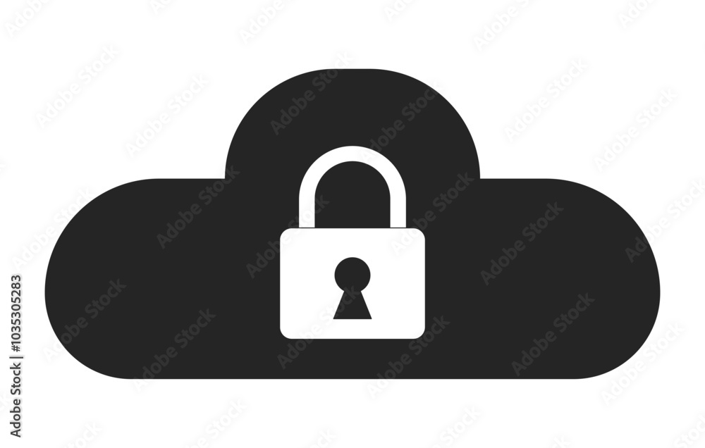 Poster computing cloud security black and white 2d line object. digital server protection. data center acce