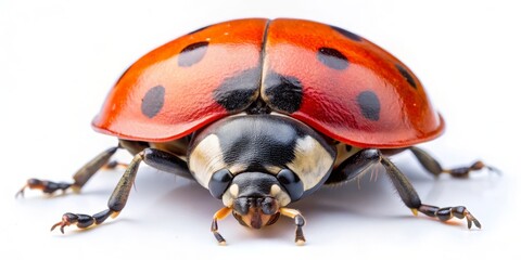 Fototapeta premium Closeup of Ladybug with Wings Folded, Isolated on White, Macro Photography, Ladybug, Insect