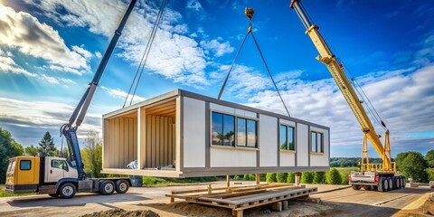 Construction Cranes Lifting Modular House, Construction, Modular House