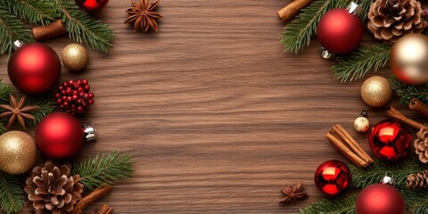 Festive Holiday Decorations on Wooden Background