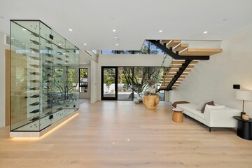 Modern interior with wine cellar and staircase