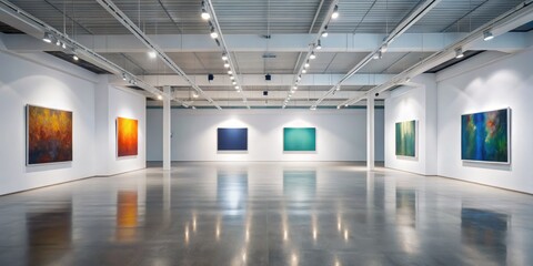 Fototapeta premium Modern Art Gallery Interior with Abstract Paintings, Gallery , Interior Design