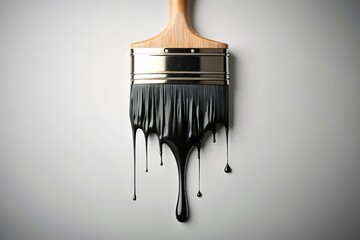 Black paint dripping from a broken brush, brush, paint, chaotic