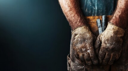 A person standing with gloved hands clutching a pair of tools, showcasing preparedness and focus, is ready to engage in physically demanding and skilled labor.