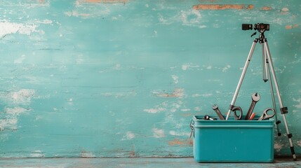 This image showcases a toolbox filled with various tools, set against a teal-colored wall, representing preparedness and the spirit of craftsmanship and creation.