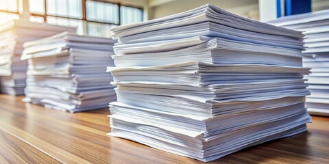 Stack of Papers on a Wooden Desk, Office Work , Paperwork