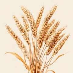 Detailed illustration of wheat sheaves for artisanal bakery packaging design

