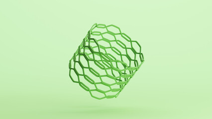 Green bionic grill mesh cylinder tube shape technology design element neutral monochrome soft tones mint green background 3d illustration render
