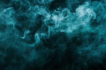 Obraz premium Whiffs of green glowing smoke and swirls of aromatic colorful incense against a Black background. Dramatic haze effect for a spooky Halloween background. with generative ai