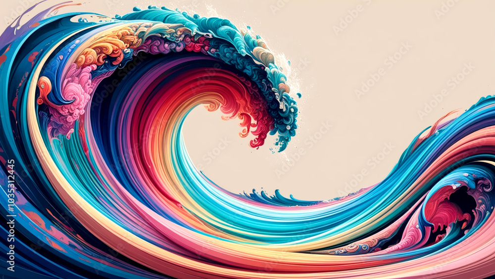 Aufkleber abstract bright multicolored wave paintbrush drawing. a heavy sea during a thunderstorm with large c