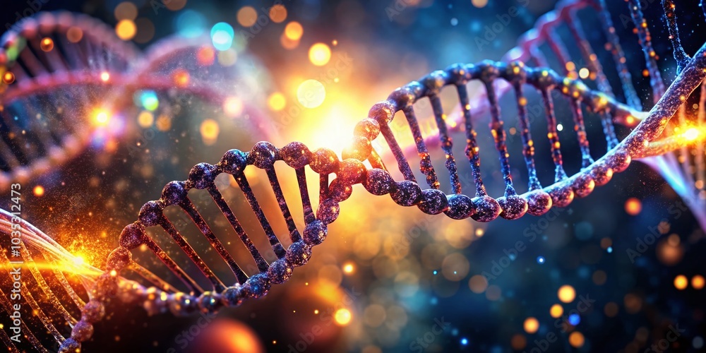 Aufkleber captivating dna helix with bokeh light effects in dark background for science and biology concepts