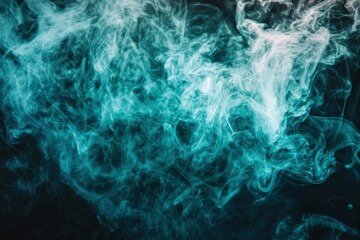 Whiffs of green glowing smoke and swirls of aromatic colorful incense against a Black background. Dramatic haze effect for a spooky Halloween background. with generative ai