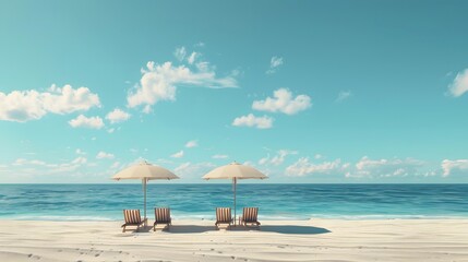 Fototapeta premium beach view with chairs and umbrellas for relaxing