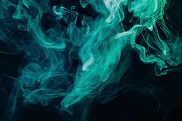 Obraz premium Whiffs of green glowing smoke and swirls of aromatic colorful incense against a Black background. Dramatic haze effect for a spooky Halloween background. with generative ai