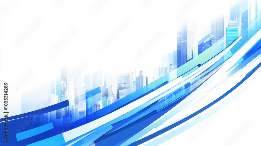 Poster abstract blue lines intersect across a technology and cityscape background, creating a visually stri