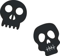 Illustration for Halloween of Two Black Skulls with Sinister Faces in Flat Style on White Background. Vector