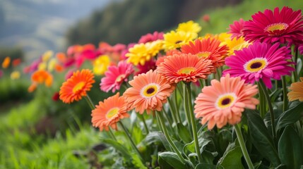 Obraz premium A Vibrant Bouquet of Pink, Orange, and Yellow Gerbera Daisies