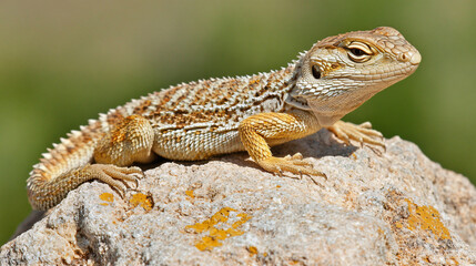 Fototapeta premium A desert lizard sunbathing on a rock