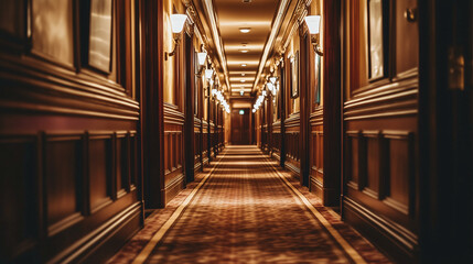 Obraz premium Empty corridor with a single art piece illuminated by soft spotlighting 