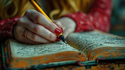 Obraz premium Hand Writing in Vintage Journal - Close-up Photography