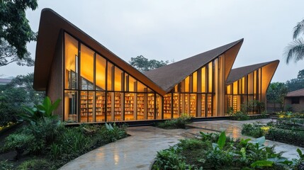 Fototapeta premium Modern Library Building with a Unique Architectural Design