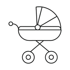 Minimalist Baby Stroller Line Art Icon for Parenting and Baby Product Logos.