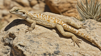 A desert lizard sunbathing on a rock