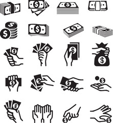 Hand Money 20 vector icon set 