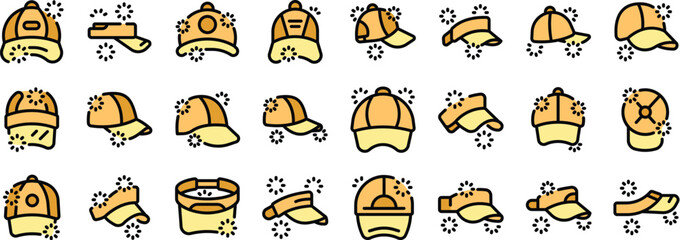 This set features various styles of clean and sparkling caps and visors, perfect for representing summer, fashion, or headwear