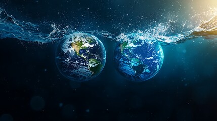 Obraz premium Stunning image of Earth submerged underwater, showcasing a unique perspective. Light dances on the surface, highlighting the beauty of our planet.