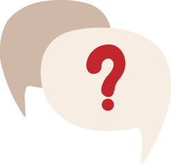 A minimalist speech bubble with a red question mark in the upper left corner on a cream background. The blank space inside the bubble invites customization for text or messages.