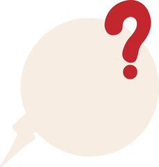 A minimalist speech bubble with a red question mark in the upper left corner on a cream background. The blank space inside the bubble invites customization for text or messages.