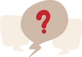 A minimalist speech bubble with a red question mark in the upper left corner on a cream background. The blank space inside the bubble invites customization for text or messages.