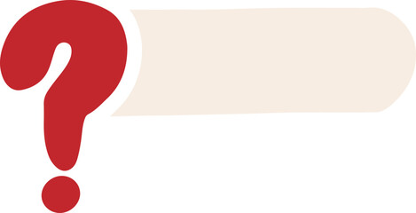 A minimalist speech bubble with a red question mark in the upper left corner on a cream background. The blank space inside the bubble invites customization for text or messages.