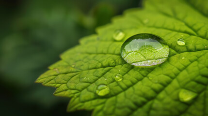 Water Droplet on Leaf, a serene moment captured in nature, showcasing the harmony between vibrant greenery and the delicate beauty of water, evoking freshness and tranquility