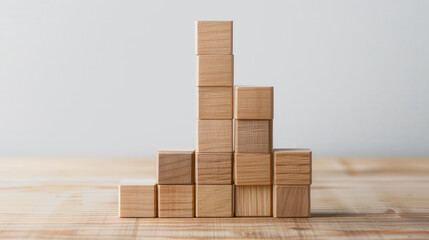 Wooden Block Statistical Visualization, a dynamic arrangement of wooden blocks forming a line graph, designed for educational purposes and to illustrate data trends effectively.