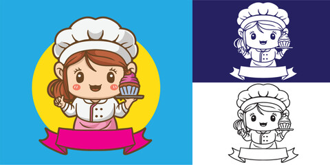 mascot girl with chef outfit good for logo, avatar, brand design, sticker, element design, etc