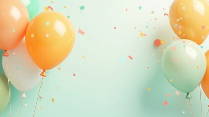 Happy Bal Diwas greeting card.  Republic Day, Indian Independence Act.Children's Day in India. Green and orange ballons on beige pastel background. Holiday banner. Copy space.