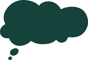 A simple dark green thought bubble with an oval shape and three smaller circles at the bottom, resembling a comic-style thinking balloon.
